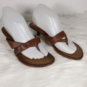 Cole Haan Brown Leather Thong Kitten Heel Sandals